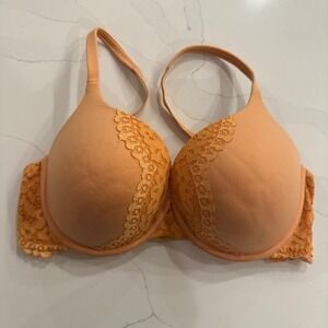 Victoria's Secret Perfect Shape‎ Lace Trim Push Up Bra 34DD Orange Peach